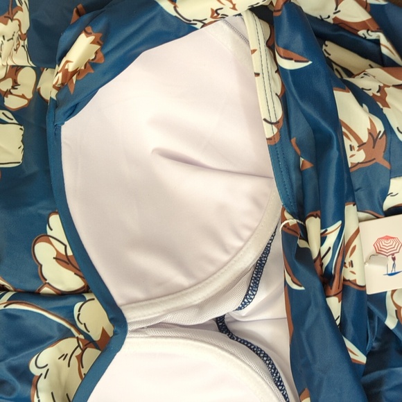 Cocopear Crossover Padded One Piece Blue Floral Skirted Swimsuit Size Large - Picture 11 of 13
